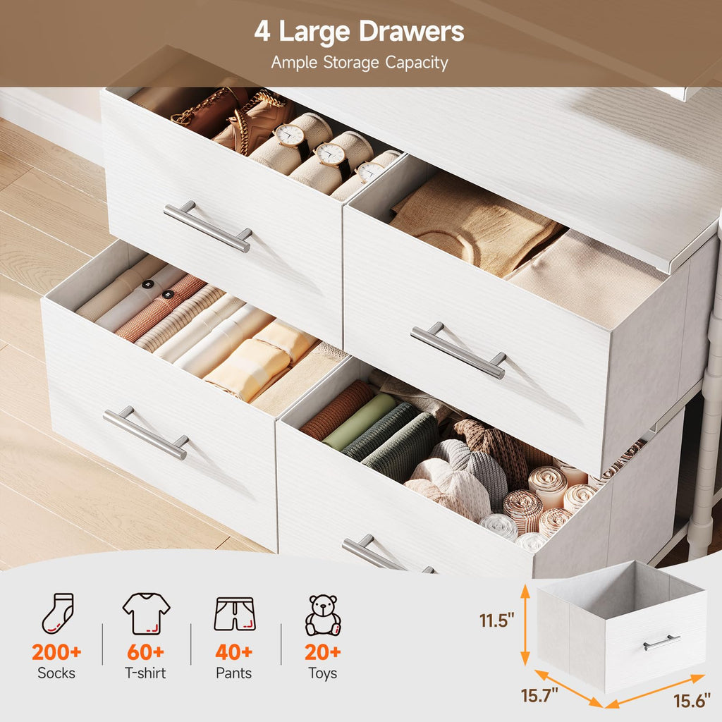 T4 Closet System with Stepless Dimmable LED Light & Drawers, White