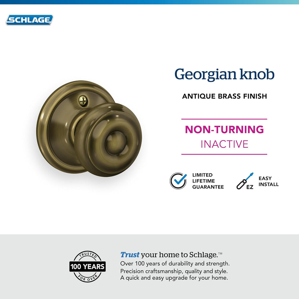 Georgian Non-Turning Dummy Door Knob, Antique Brass