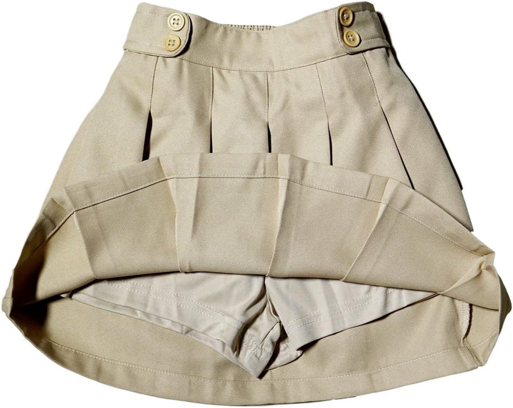 Girls School Uniform Pleated Skirt Scooter,Elastic Back with Built-in Shorts Navy Khaki Black Hunter Green