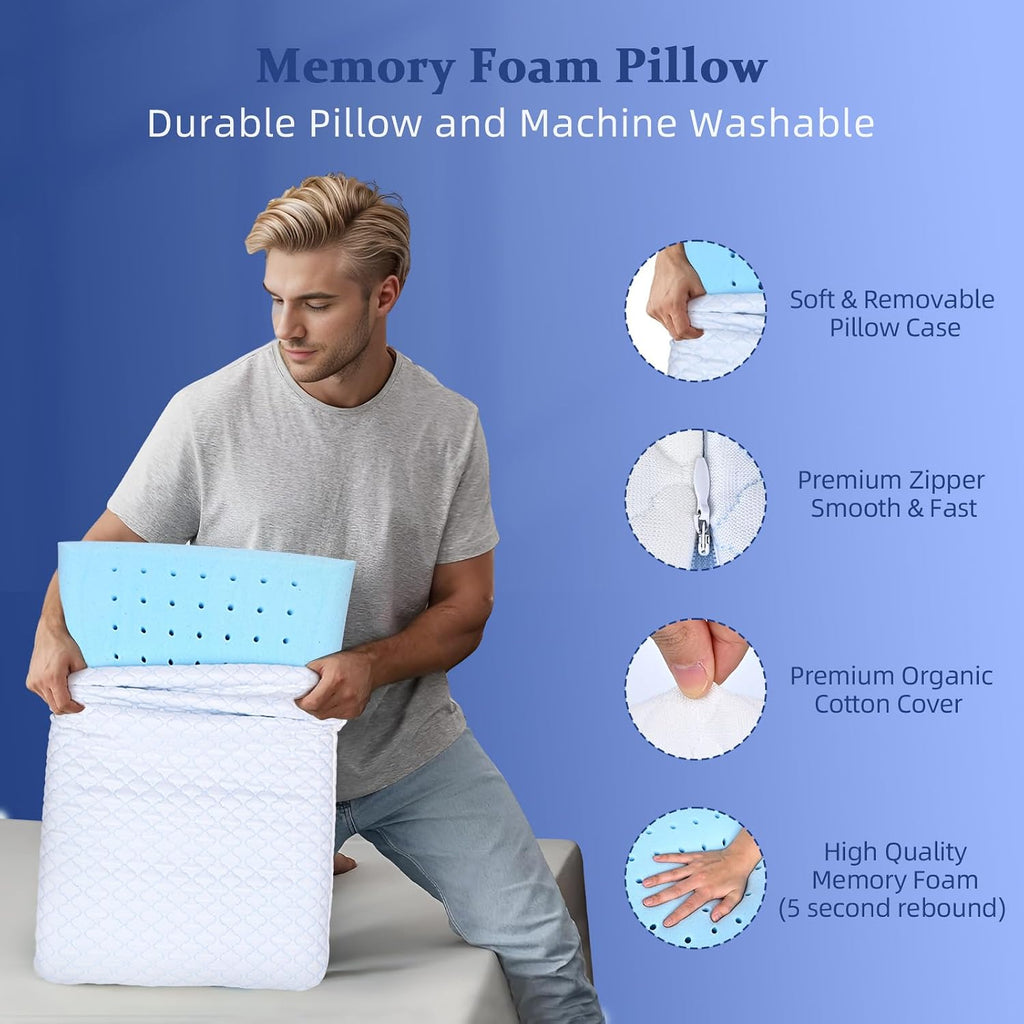 Ultra Thin Flat Pillows for Sleeping King Size -33x16 Inch, Cooling Memory Foam Pillow 2.75 inch Height Ultra Thin