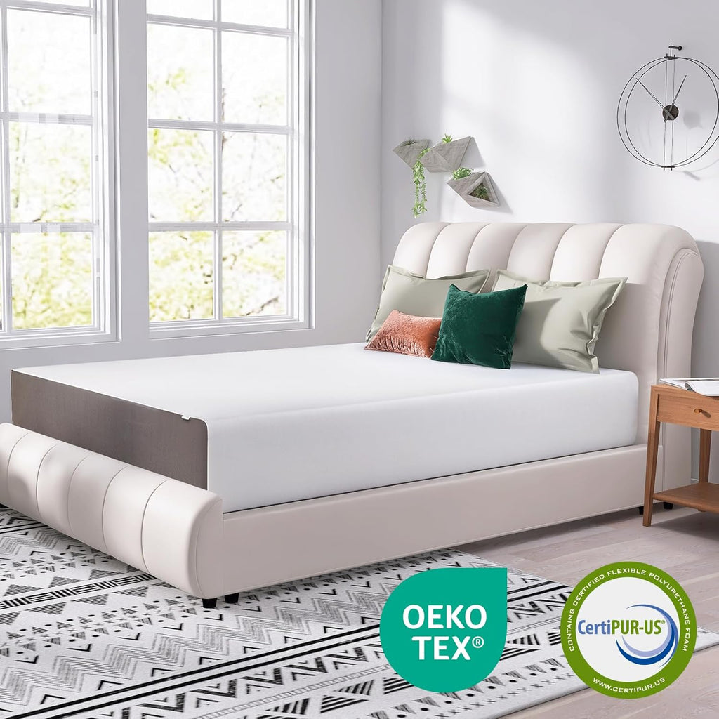 Memory Foam Mattress, Soft Plush Feel, Breathable, California King, White/Grey, 84 x 72 x 12 inches (LxWxH)