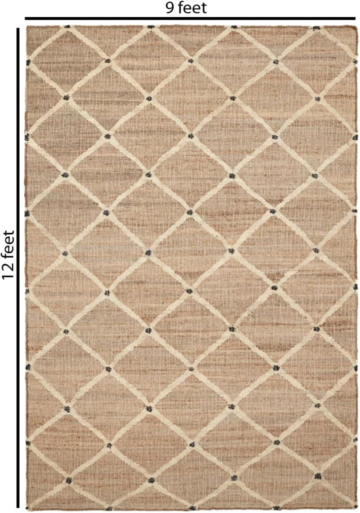 Hand Woven Jute Rug 9'x12' Area Rug - Rectangular Handcrafted Premium Geometric Design, Reversible Natural Fiber Rugs