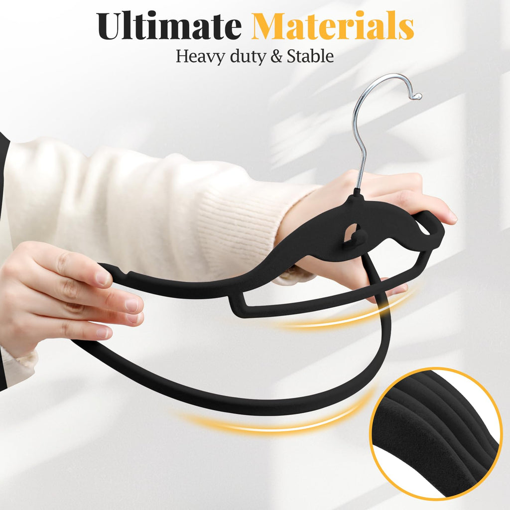 Velvet Felt Stackable Hangers 50 Pack, Thin & Space Saving, Black