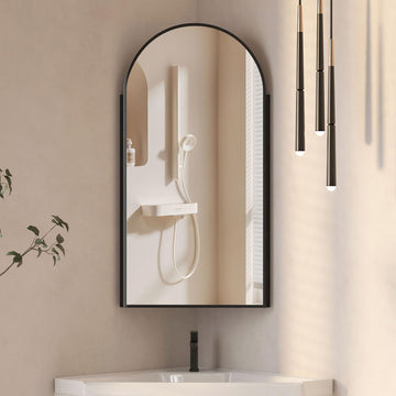 Black Corner Medicine Cabinet with Mirror, Corner Mirror Cabinet, 16x31
