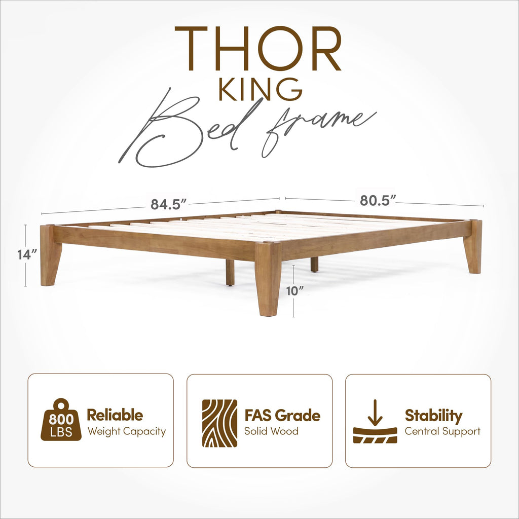 Thor Japanese Joinery Bed Frame King, Solid Wood (Light Brown)