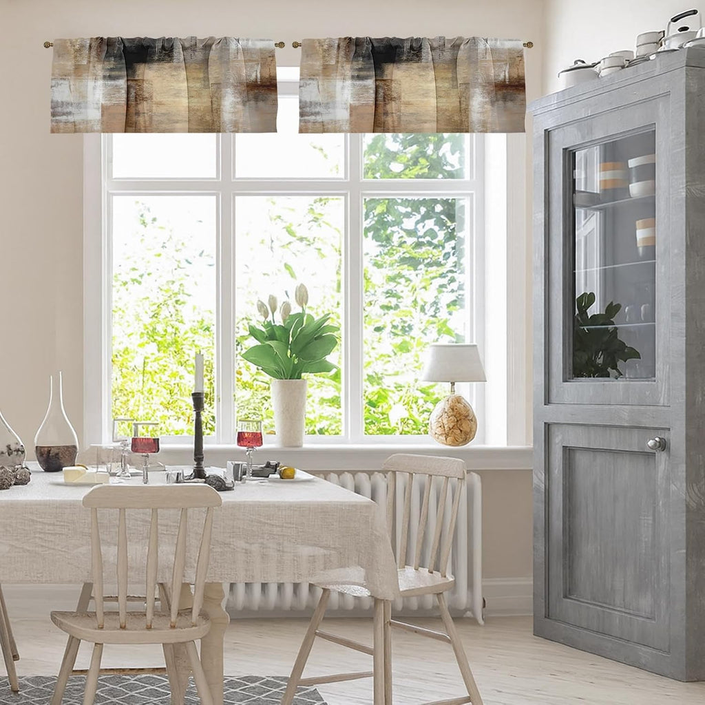 2 Pack Valances Window Treatments, Brown Abstract Modern Art Blackout Drapes Adjustable Curtain for Windows Living