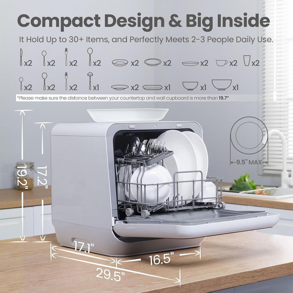 Portable Mini Dishwasher Countertop with 1.32Gal Built-in Water Tank for Apartments& RVs, No Hookup Needed, 6 Programs