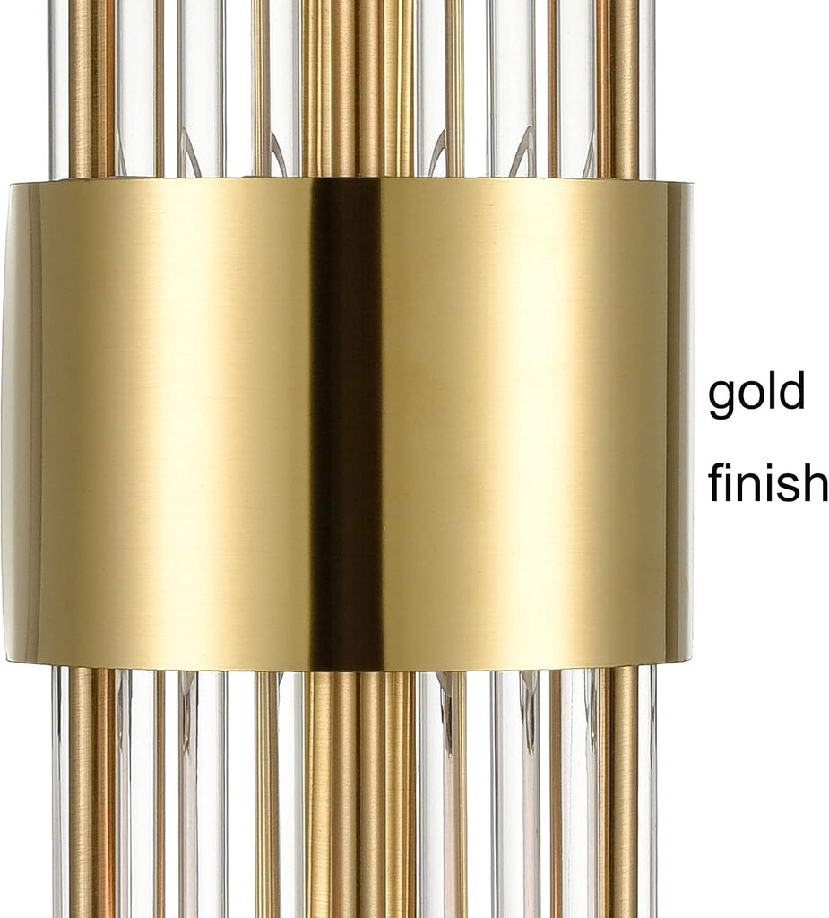2-Light Modern Brushed Titanium Gold Wall Sconce with Clear Glass Crystal Luxury Wall Light Fixtures for Bedroom
