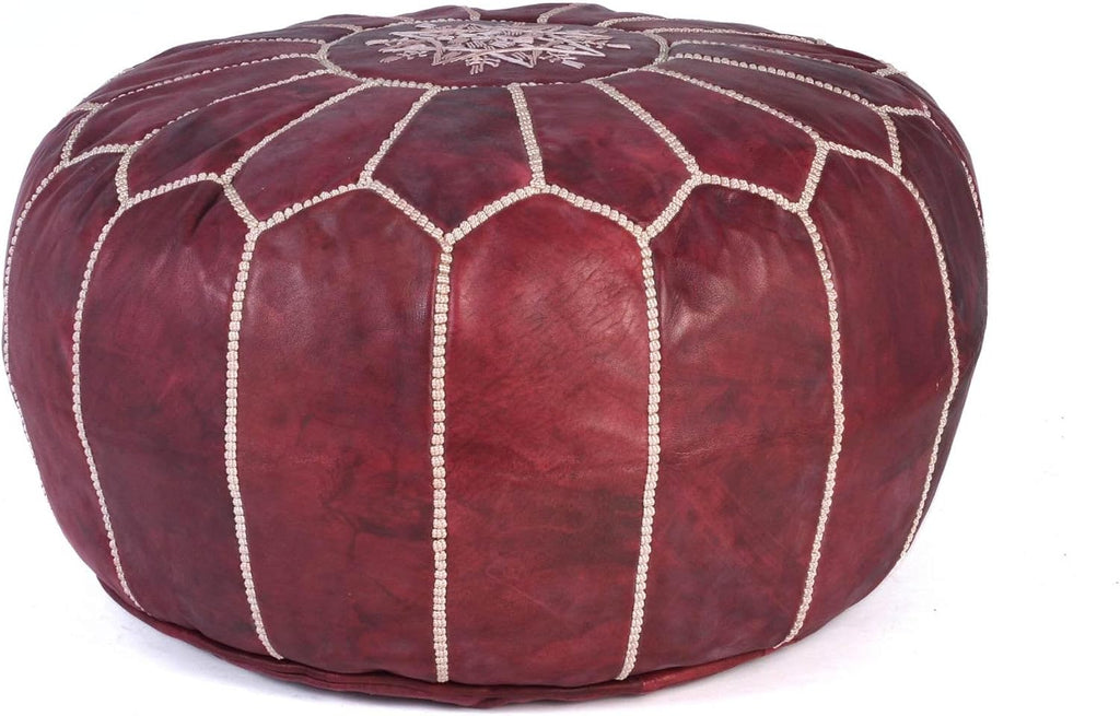 Moroccan Embroidered Leather Pouf | Delivered Unstuffed | Ottoman, Footstool, Footrest, Hassock, Floor Cushion