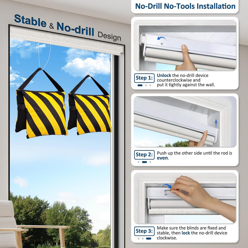 No-Drill Motorized Blackout Blinds with Remote, Linen, 34.5" x 64" | Tool-Free Installation, Works with Tuya & Alexa