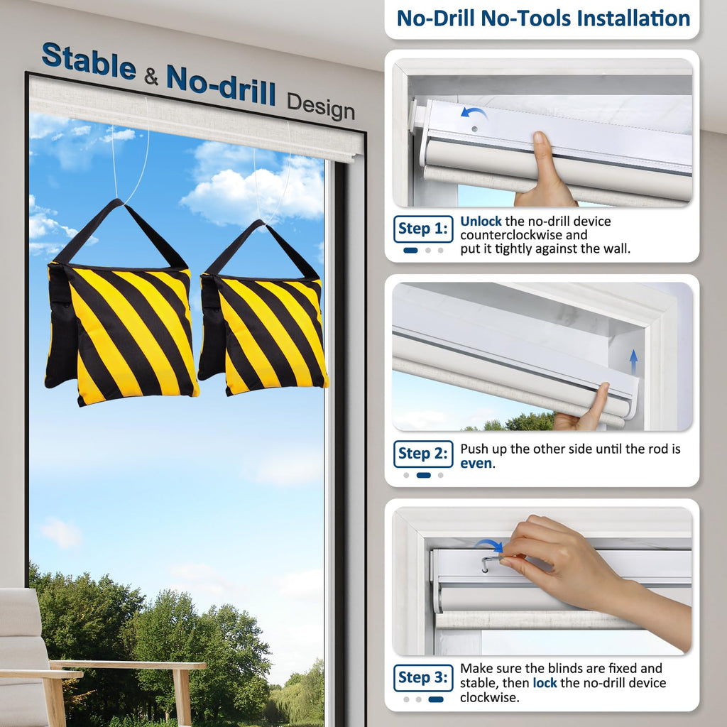No-Drill Motorized Window Blinds with Remote, Linen, "