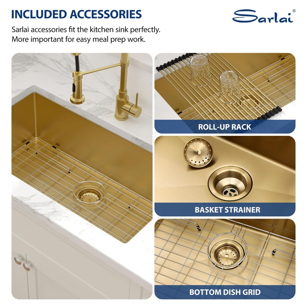 32 Inch Gold Undermount Kitchen Sink - 32 x 19 Inch Kitchen Sink Undermount Gold Stainless Steel Single Bowl