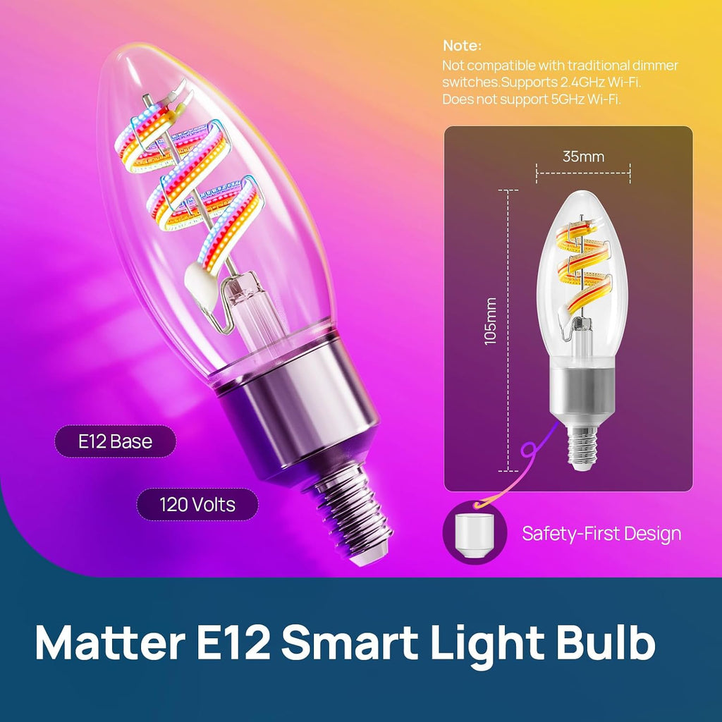 A19 Smart Light Bulbs 1100LM+B11 Matter Smart Bulbs with E12 Base