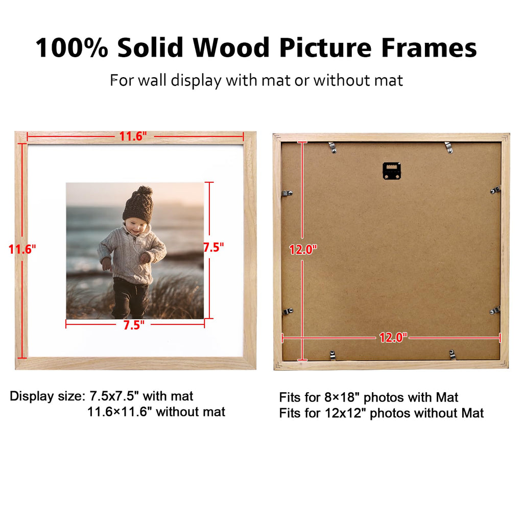 12x12 Picture Frames 4 Pack Natural Solid Wood Square Frames