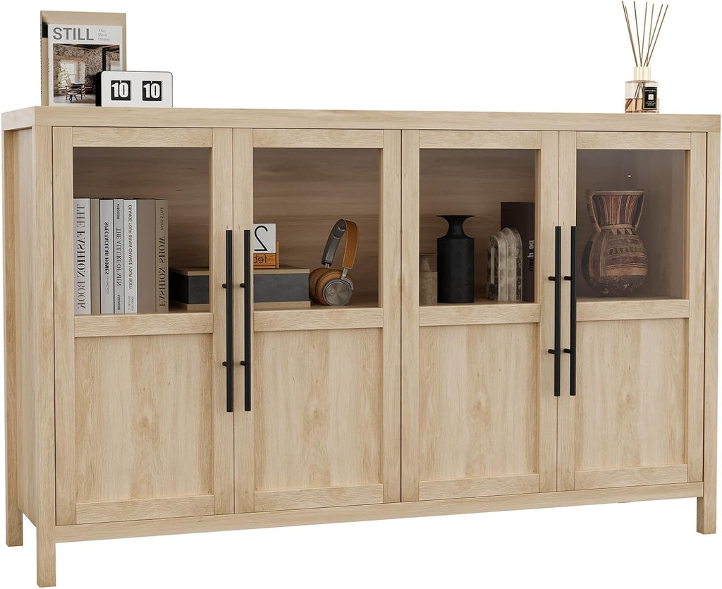 Sideboard Buffet Cabinet with 4 Glass Doors