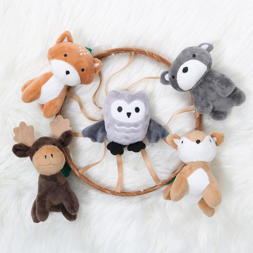 Crib Mobile for Boys or Girls - Woodgrain Musical Baby Crib Mobile with 12 Lullabies, Whimsical Woodland Baby