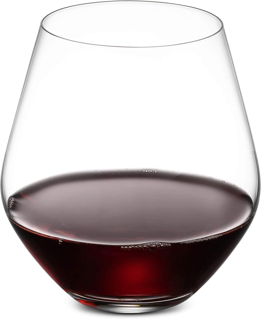 Wine Glasses, Stemless Wine Glasses, Red Wine Drinking Glasses, Stemless Wine Glass - 17oz, Set of 4 - Made in Europe