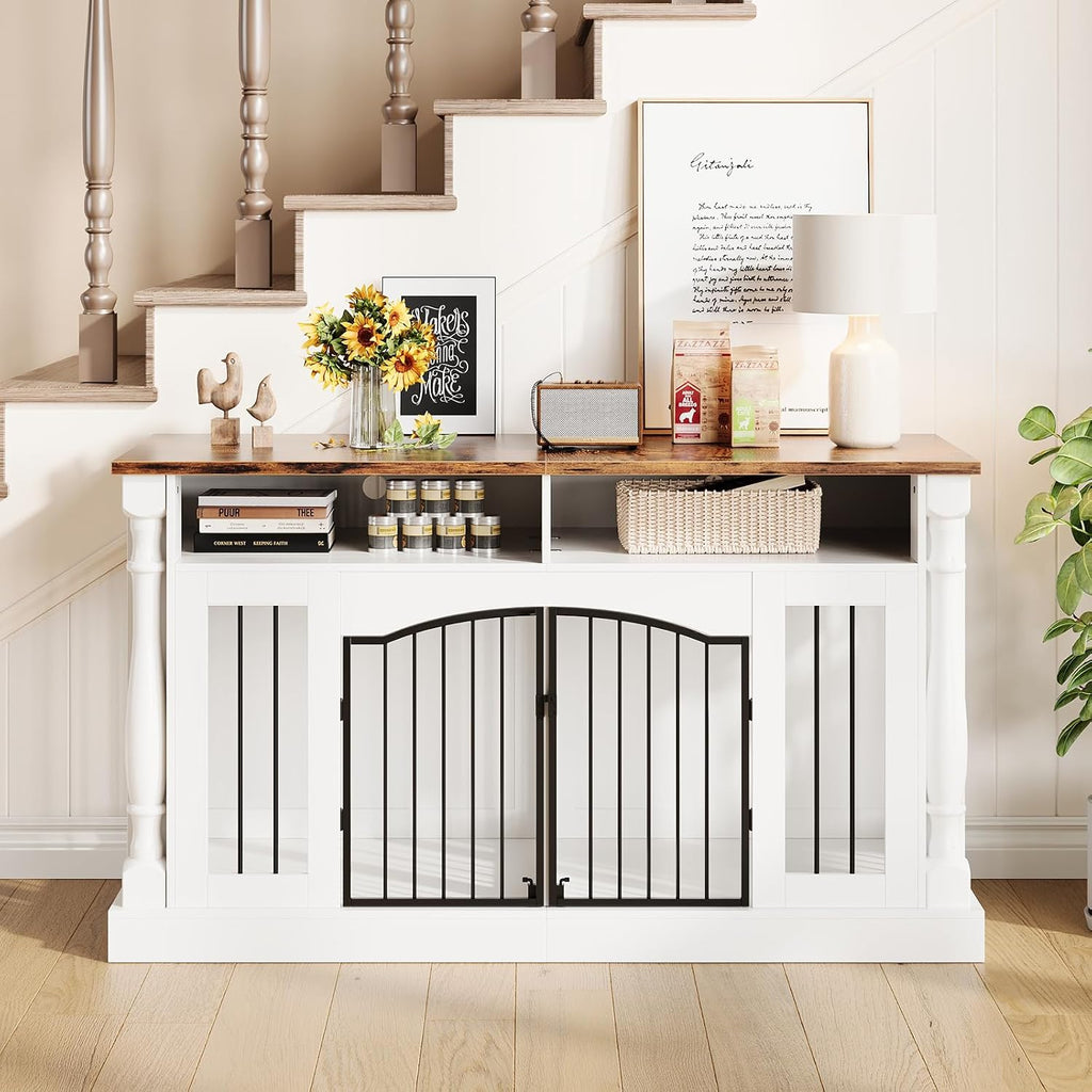 63 Inch Double Dog Crate TV Stand, Heavy Duty Wooden Dog Crate Furniture for 2 Dogs, Dog Kennel Indoor Furniture