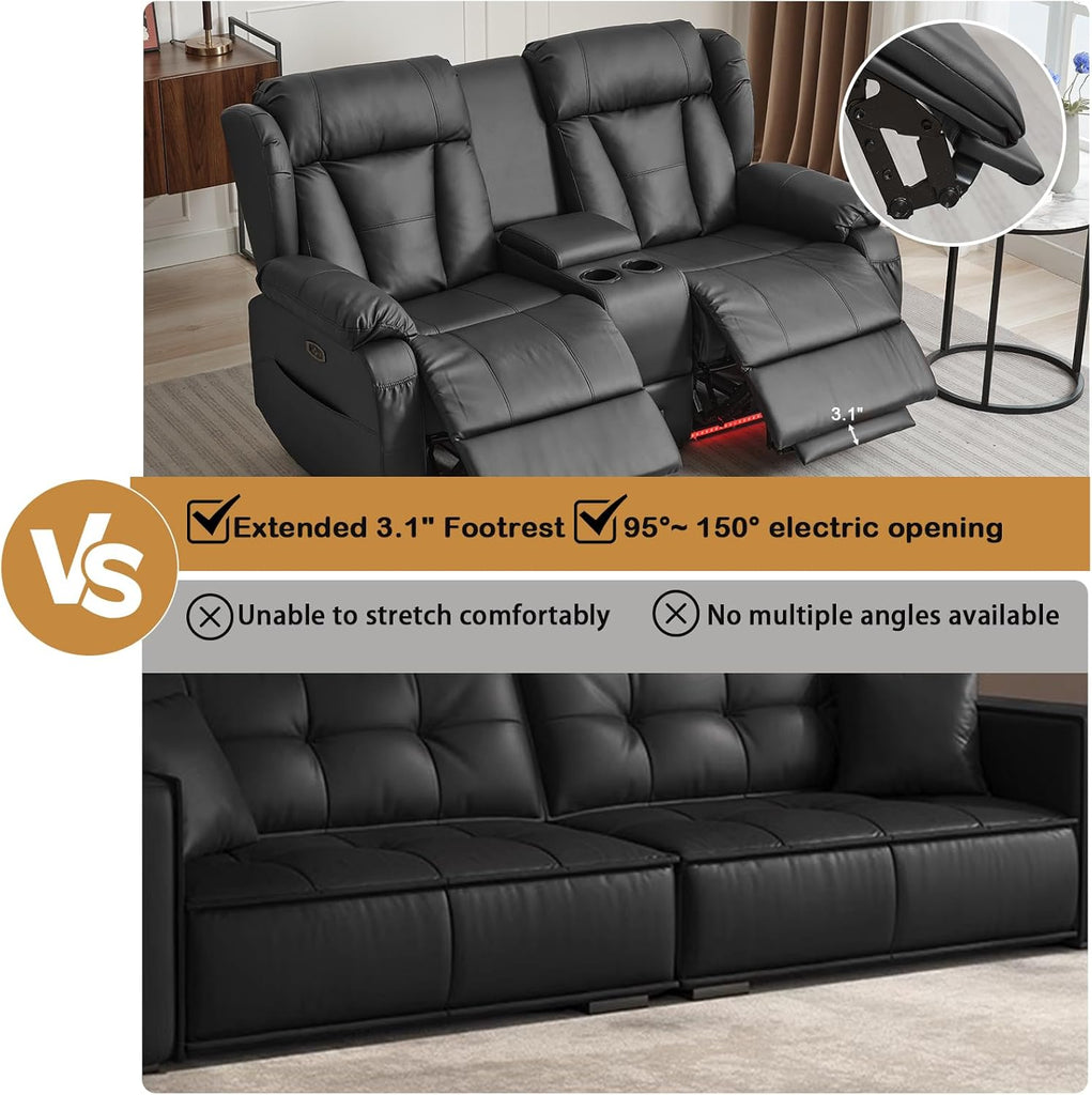 Power Reclining Loveseat Sofa, Loveseat Recliner Couch with Console, RV Recliners for Travel Trailers