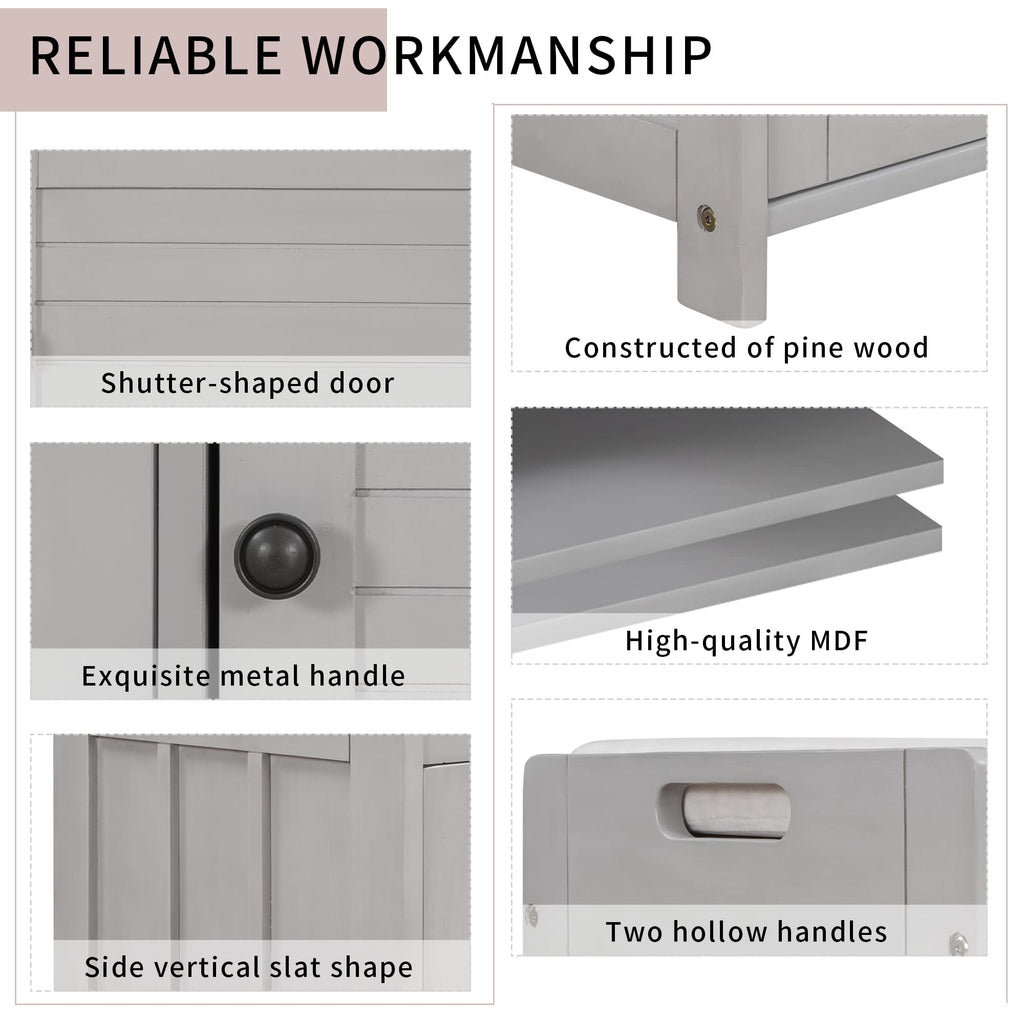 Storage Bench with 3 Shutter-Shaped Doors, Entryway Shoe Bench with Removable Cushion and Hidden Storage, Wooden