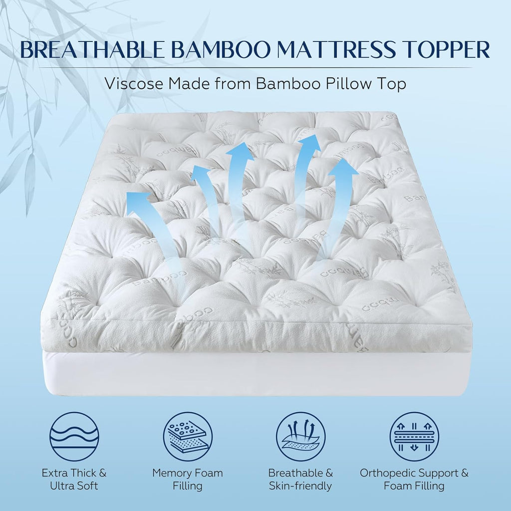 5 Inch Cooling Bamboo Mattress Topper Full Size,54x75 in,2000 GSM | Full Bamboo Mattress Pad Cover,Gel Memory Foam