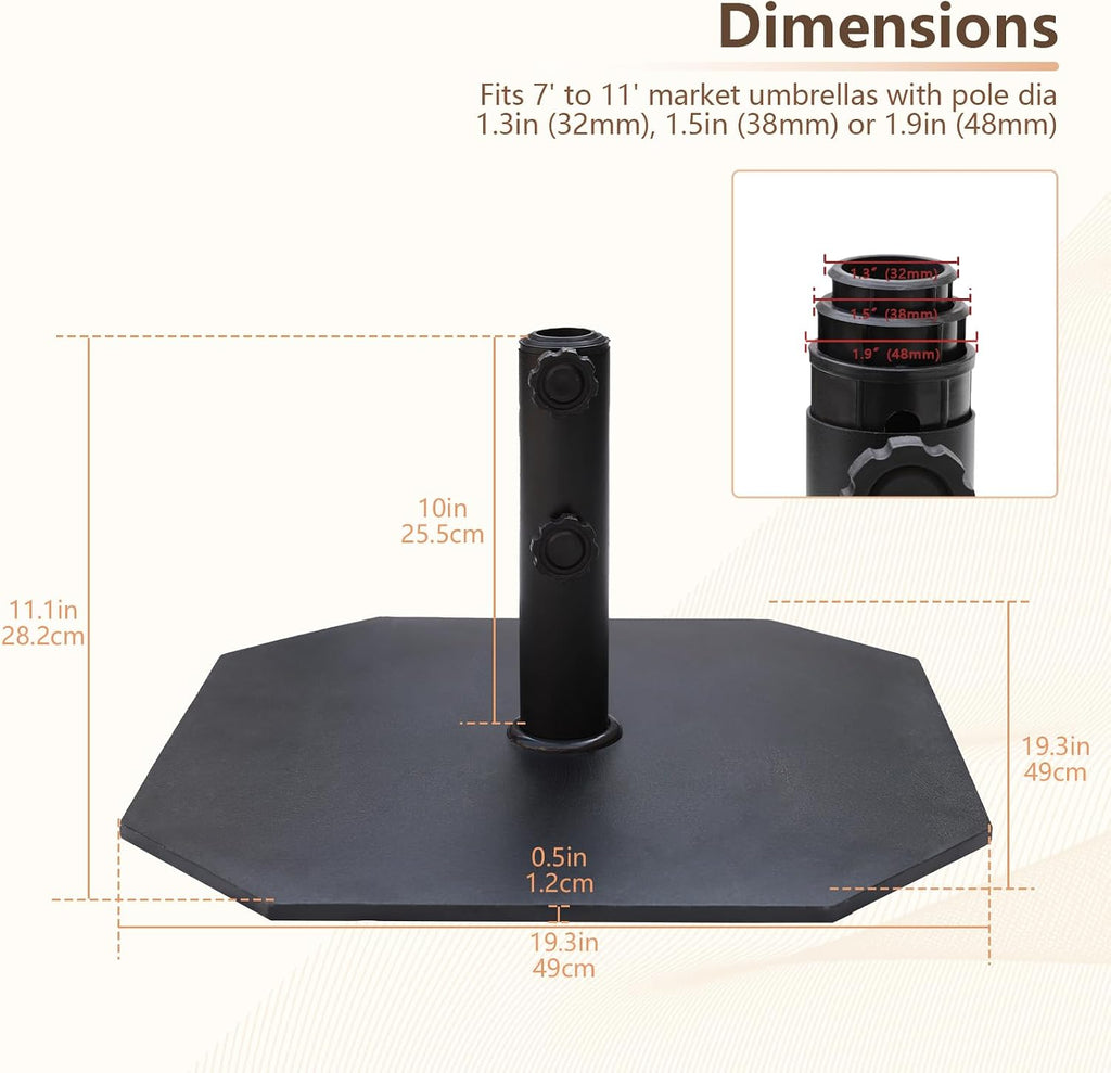 44 lb Steel Plate Patio Umbrella Base, Square Heavy Duty Stand Weight with 4 Anti-Slip Pads Table Umbrella, Black