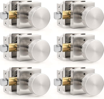 Brushed Nickel Privacy Door Knobs Interior, Zinc Alloy Keyless Stain Nickle Door Knobs with Lock , Knurled Heavy Duty