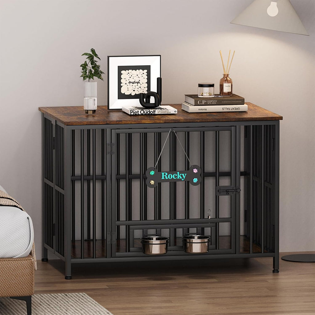 Dog Crate Furniture Foldable, No Assembly, Rustic Brown