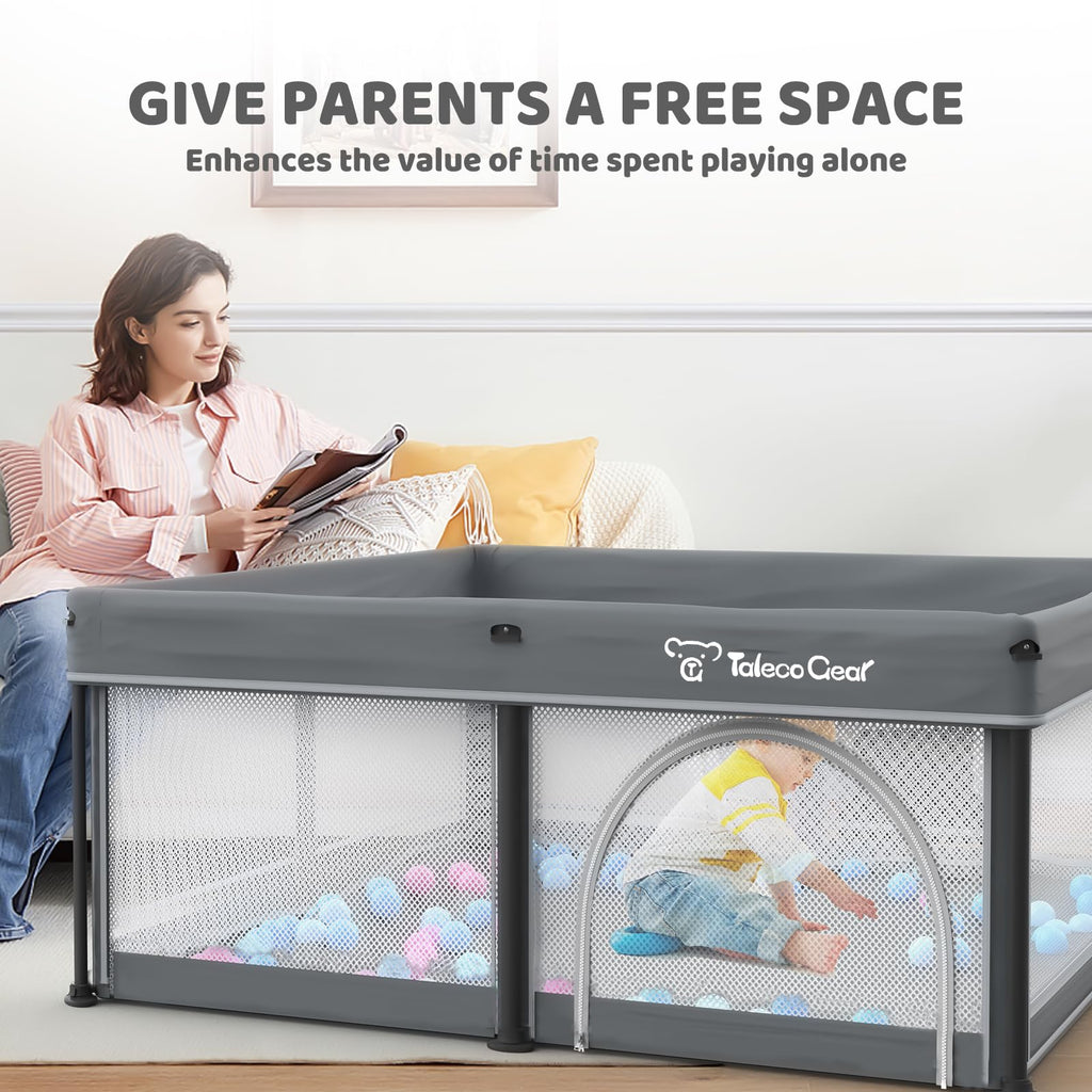 Taleco Gear Foldable Baby Play Pen with Mat, 50''x50'' Playpen for Babies and Toddlers, Playpen for Baby with Gate