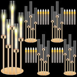 4 Set Gold Candelabra Centerpieces for Tables, 26.8 Inch 5 Arm Candle Holders with LED Candles and Acrylic Cylinders