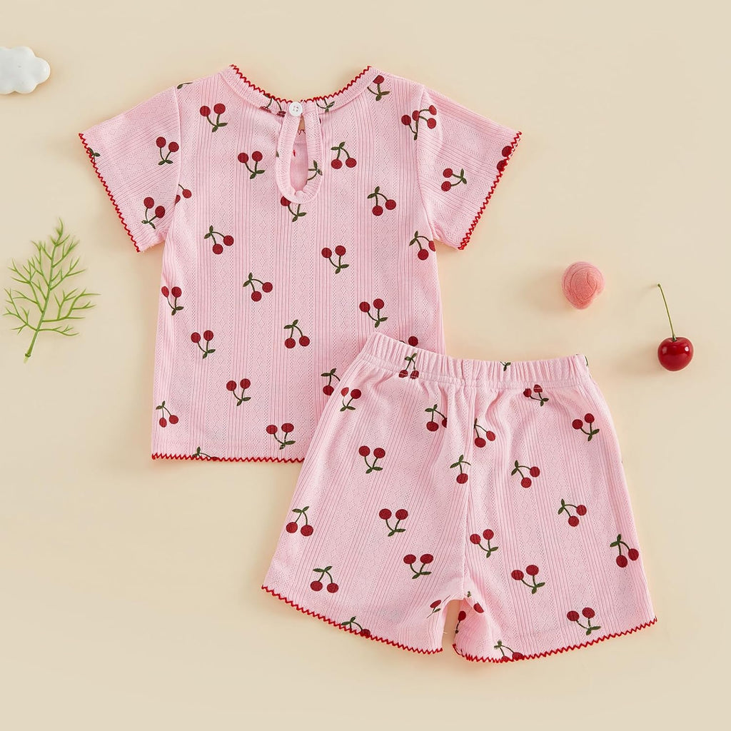 Toddler Baby Girl Pajamas Set Summer Floral Short Sleeve Cotton Shirt Top Shorts 2pcs Pjs Sets Sleepwear Loungewear