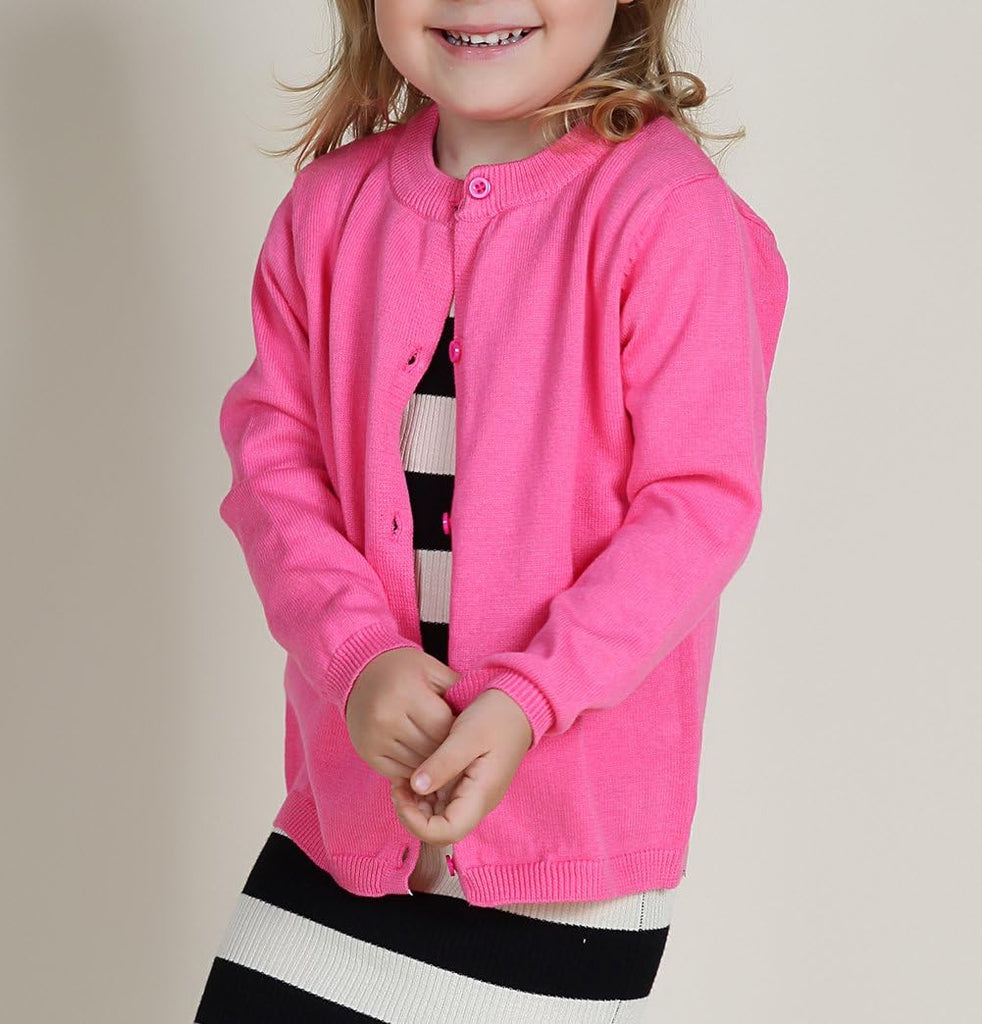 Crewneck Cardigan Long Sleeve Children Button Cotton Sweater Uniform Sweaters for Little Girls