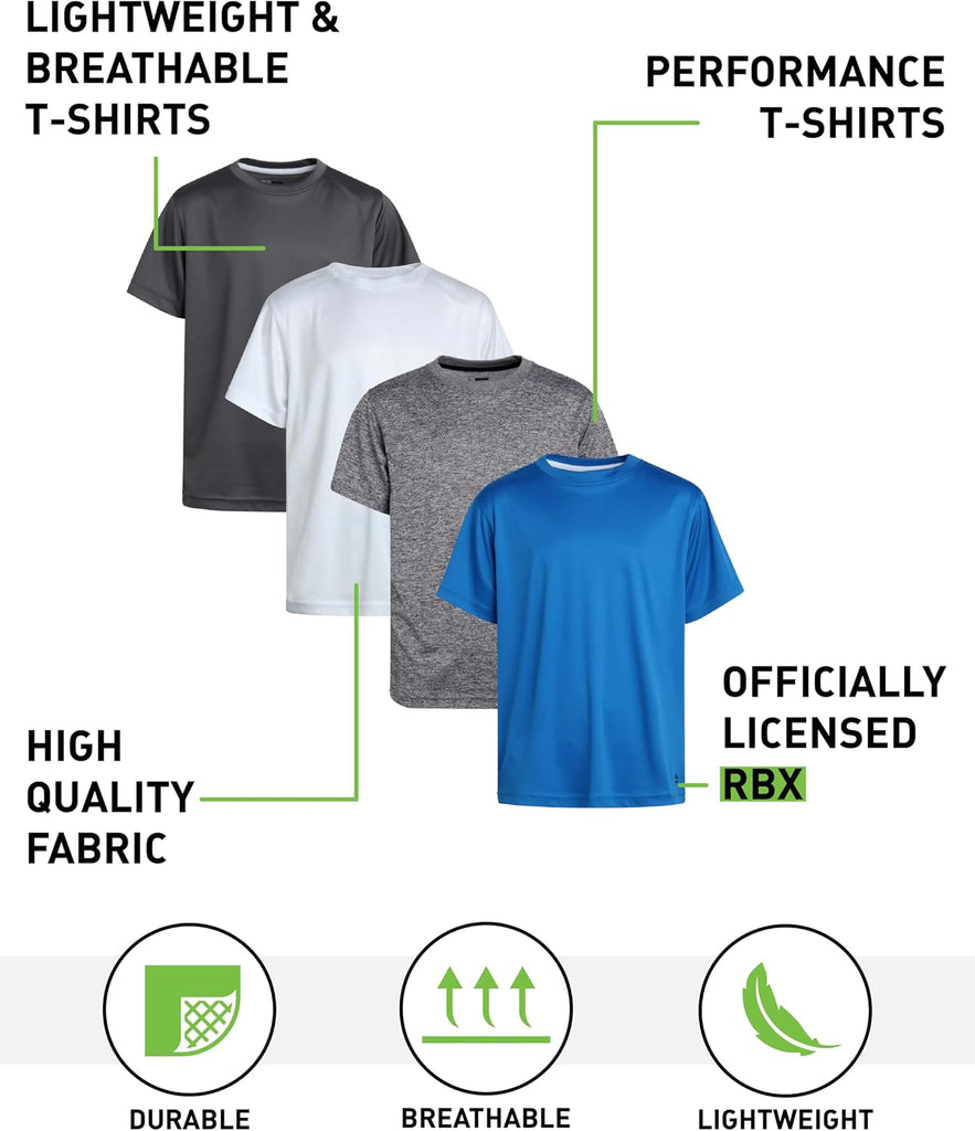 Boys 4 Pack Short Sleeve Performance Athletic Shirts Plain Tees