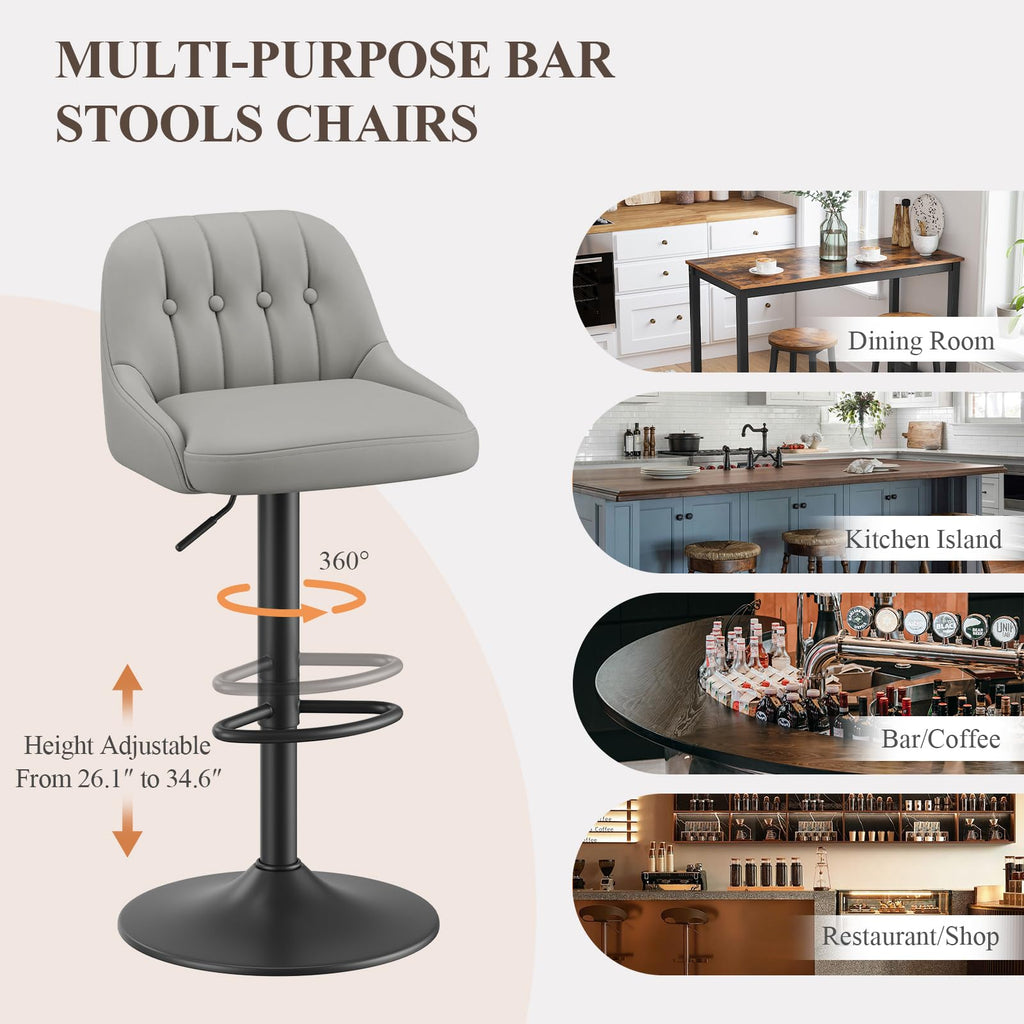 Bar Stools Set of 6, Swivel Bar Chairs, Modern Adjustable PU Leather Upholstered Barstools Counter Height with Tufted