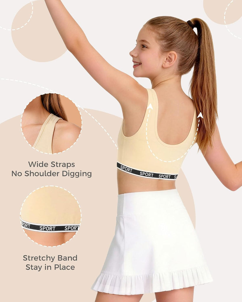 Girls Sports Bra Kids Training Bras with Removable Pads 7-12 OneSize