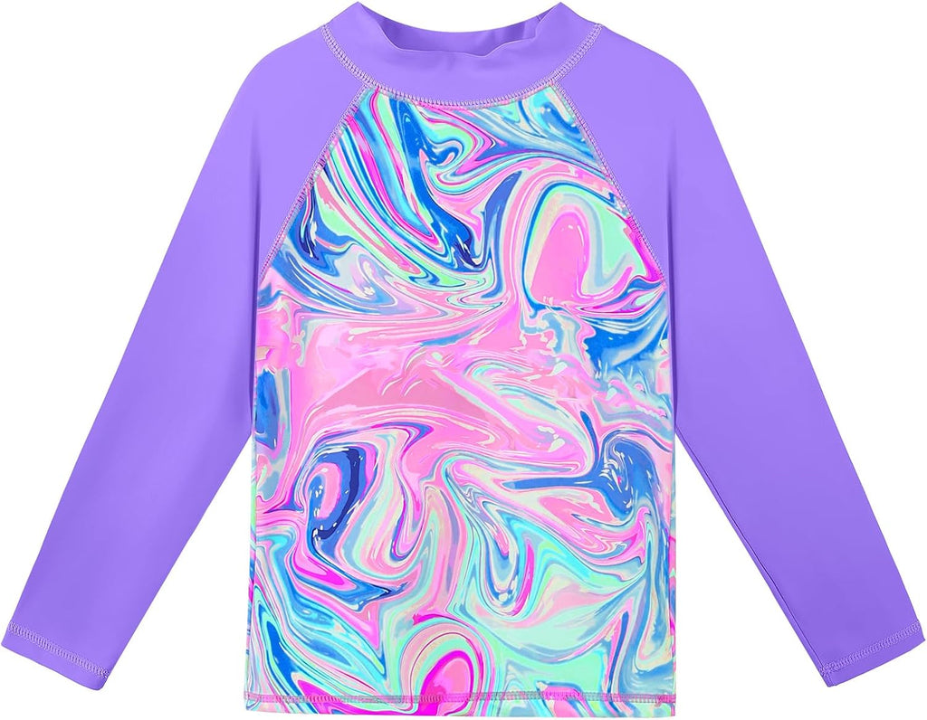 Girls Piece Long Sleeve Rash Guard Swimsuit Skirted Pants UPF 50+