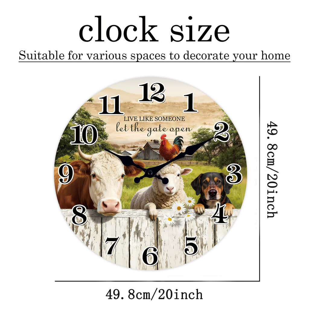 Farm Animals Wall Clock 20 Inch Large Farmhouse Decor