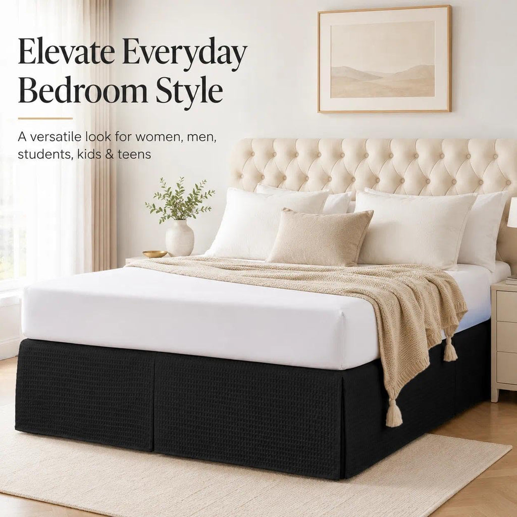 Bed Skirt, Black Dotted Jacquard Pleated Bed Skirt, 12 Inch Drop
