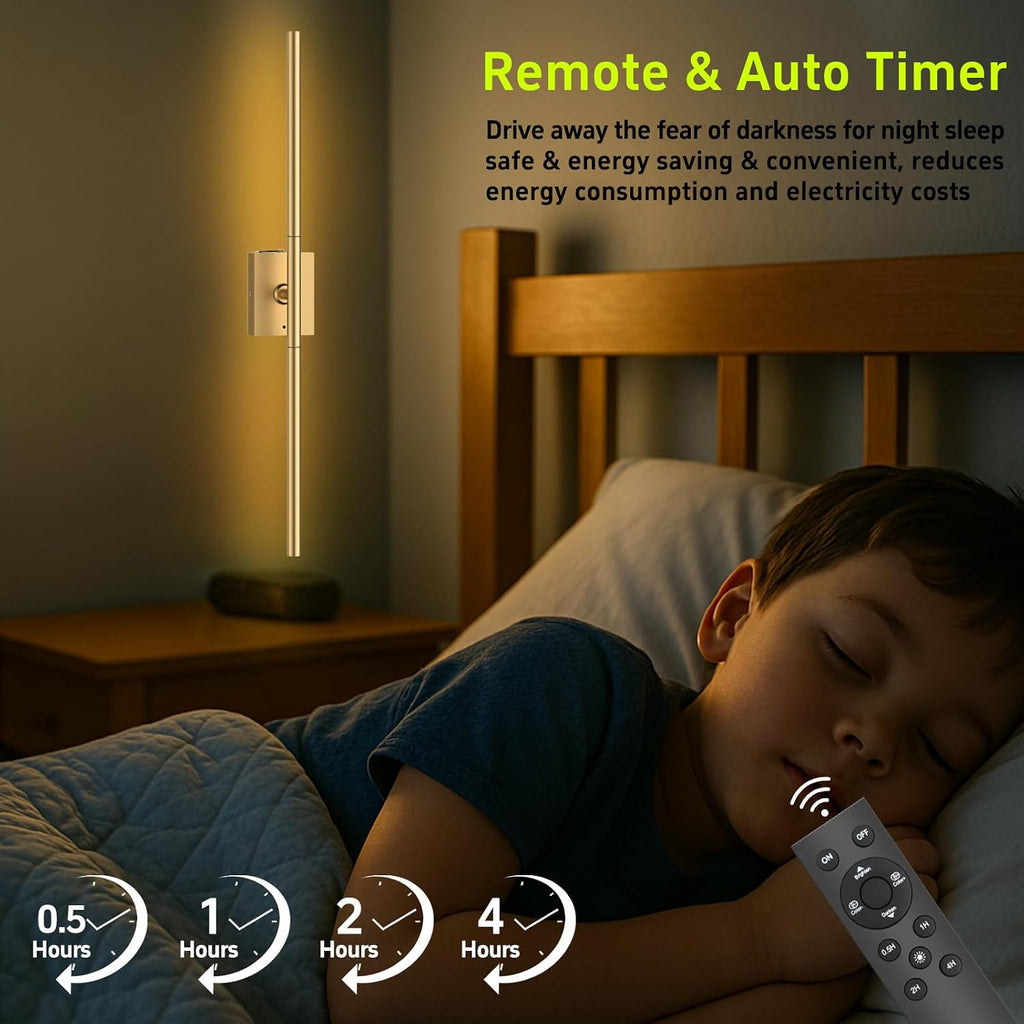 Battery Operated Wall Sconces Set of Two: Dimmable Wireless Wall Lights with Remote, 31-inch LED Rechargeable