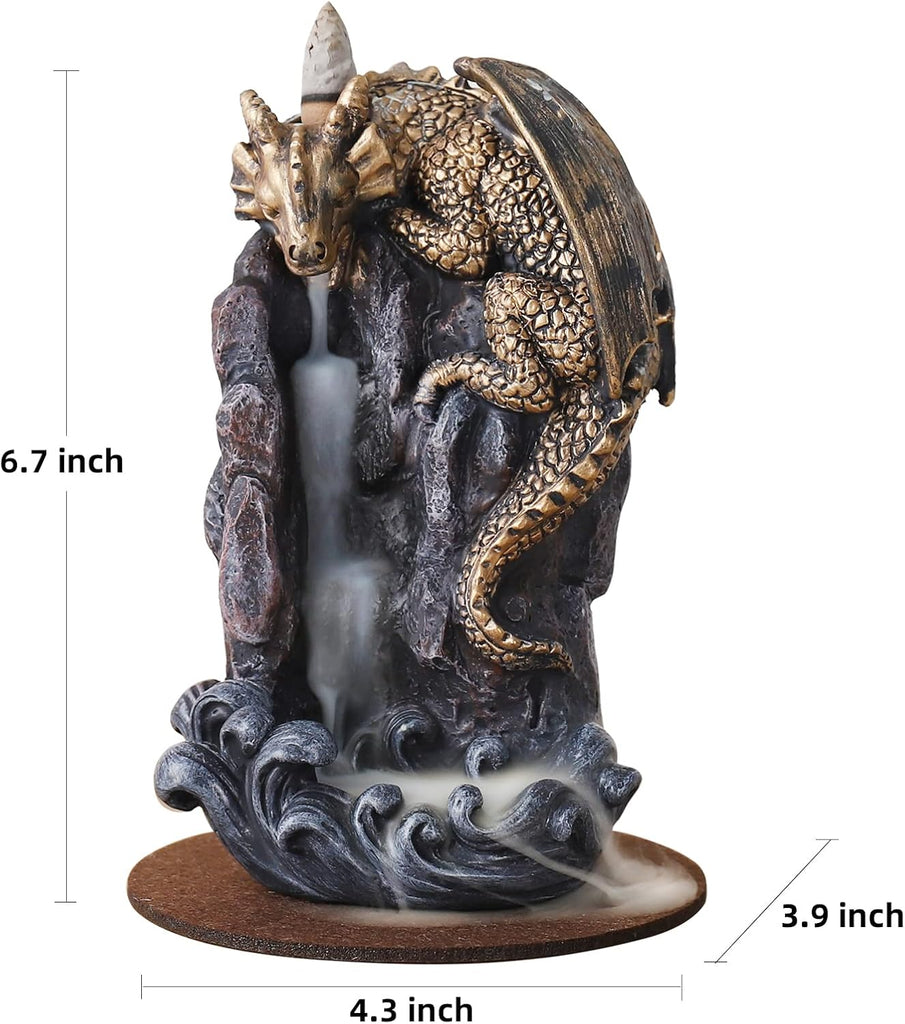 Dragon Backflow Incense Holder Waterfall Incense Burner, with 100 Backflow Incense Cones,1 Mat,1 - Set of 4