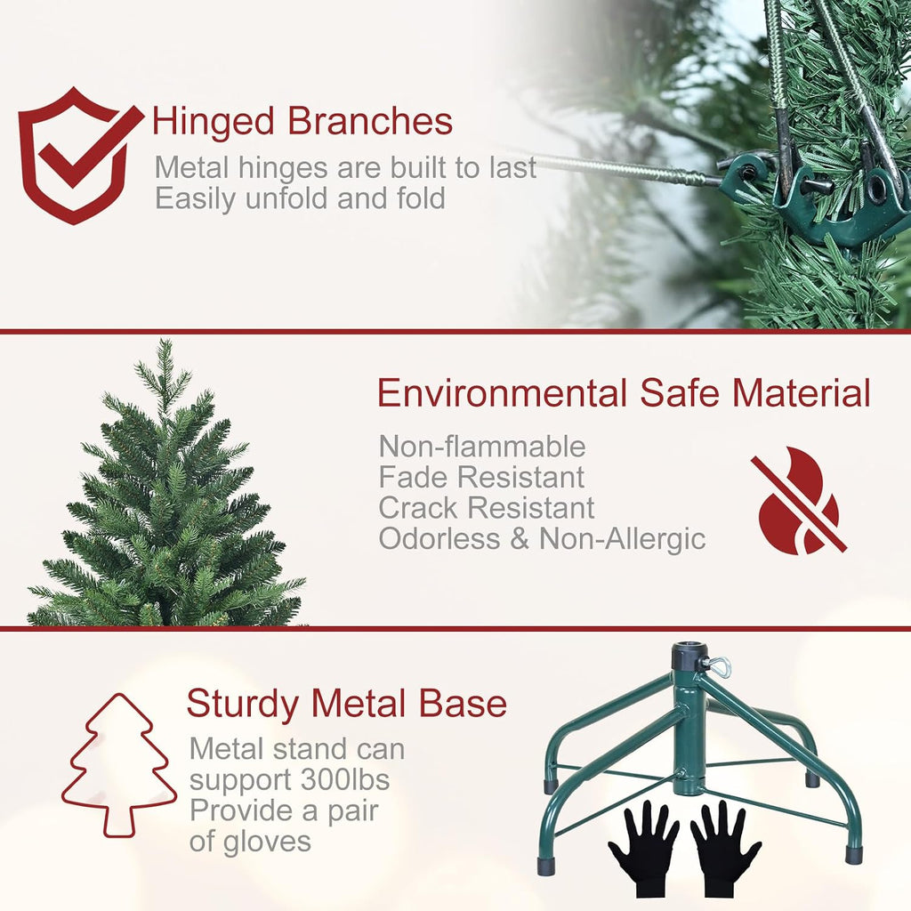 7.5ft Skinny Christmas Tree for Small Spaces, Unlit Slim Artificial Xmas Tree with Real Touch PE/PVC Needles, Easy