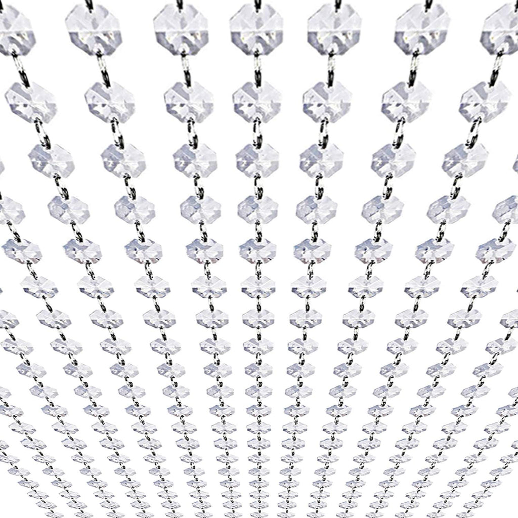 99ft Acrylic Crystal Garland Strands - Hanging Chandelier Gem Bead Chain - 14mm Clear Octagon Prism Diamond String