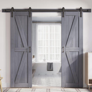 Gray Double 24x84 Inch Doors 48 barn Door with 8FT Barn Door Hardware Kit Included K Shape Natural S
