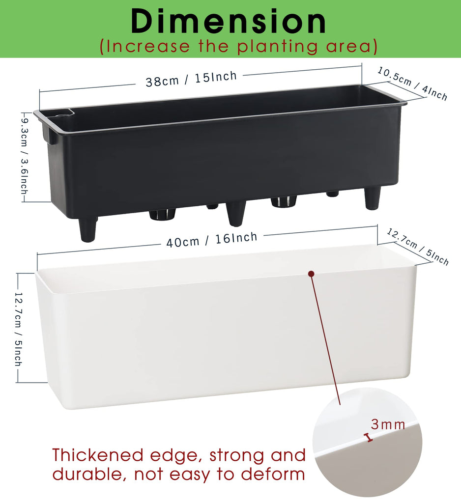 Elongated Self Watering Planter Pots 2-Pack Window Box 5.5 x 16 inch Indoor Home Garden Modern Decorative Planter Pot