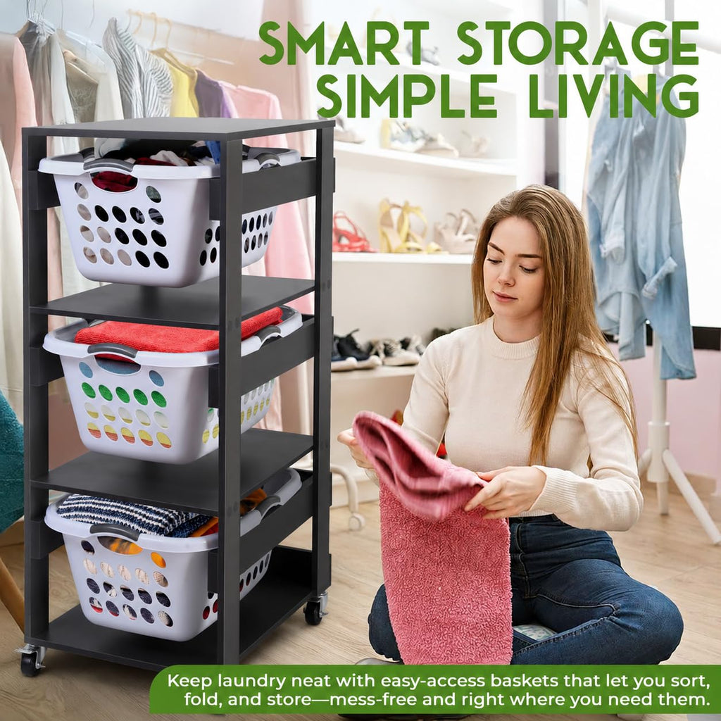 Laundry Basket Holder Shelf, Stackable Laundry Sorter, Slate Grey, 3 Tier