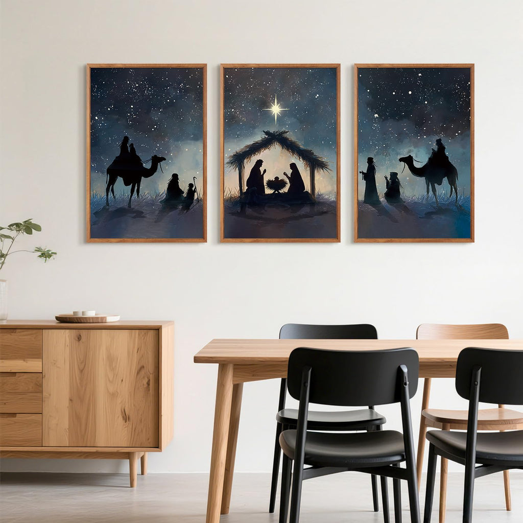 Framed Nativity Scene Decor, Starry Night Christmas Religious Prints