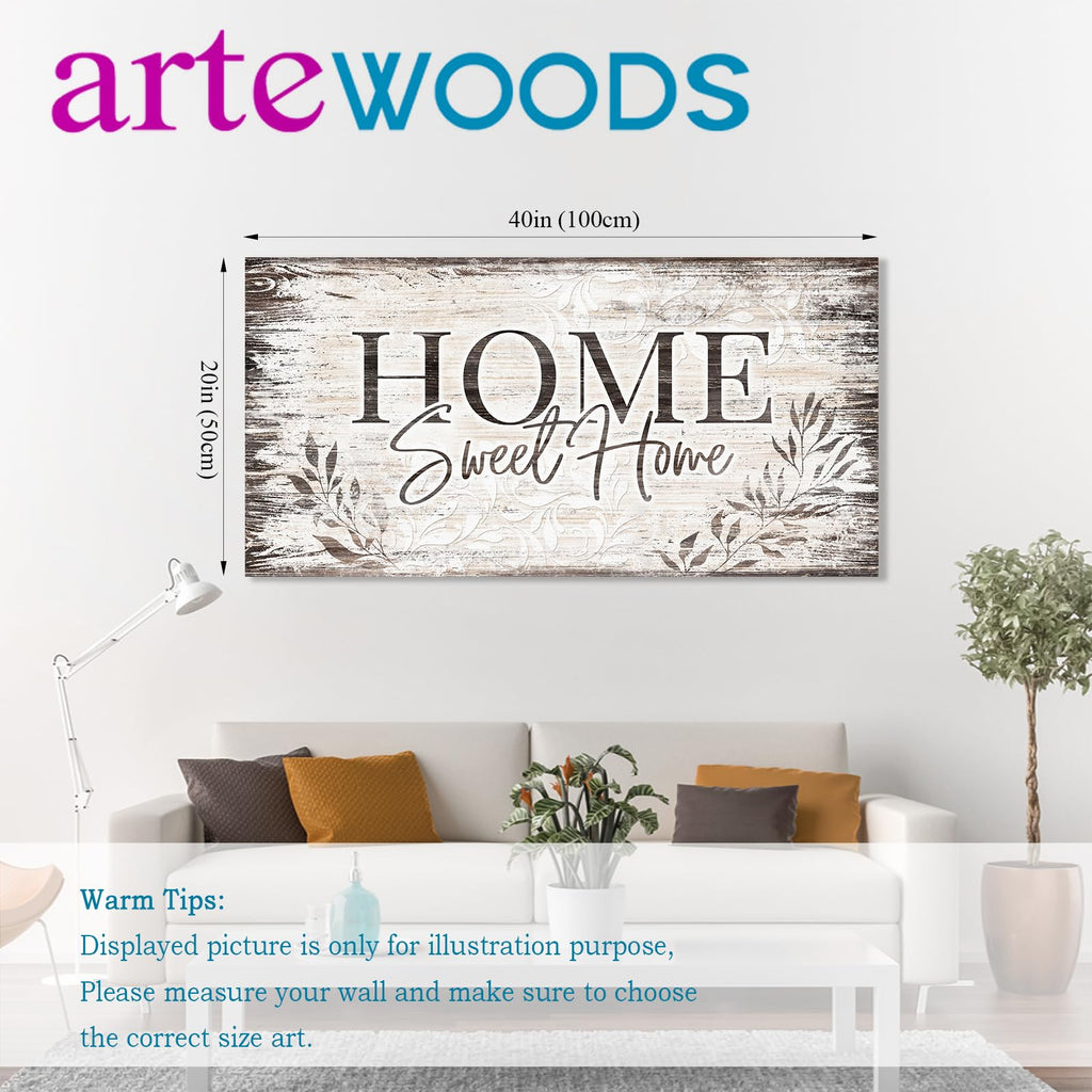 Sweet Home Wall Art Dark Brown Rustic Farmhouse Canvas Sign, 20"x40"