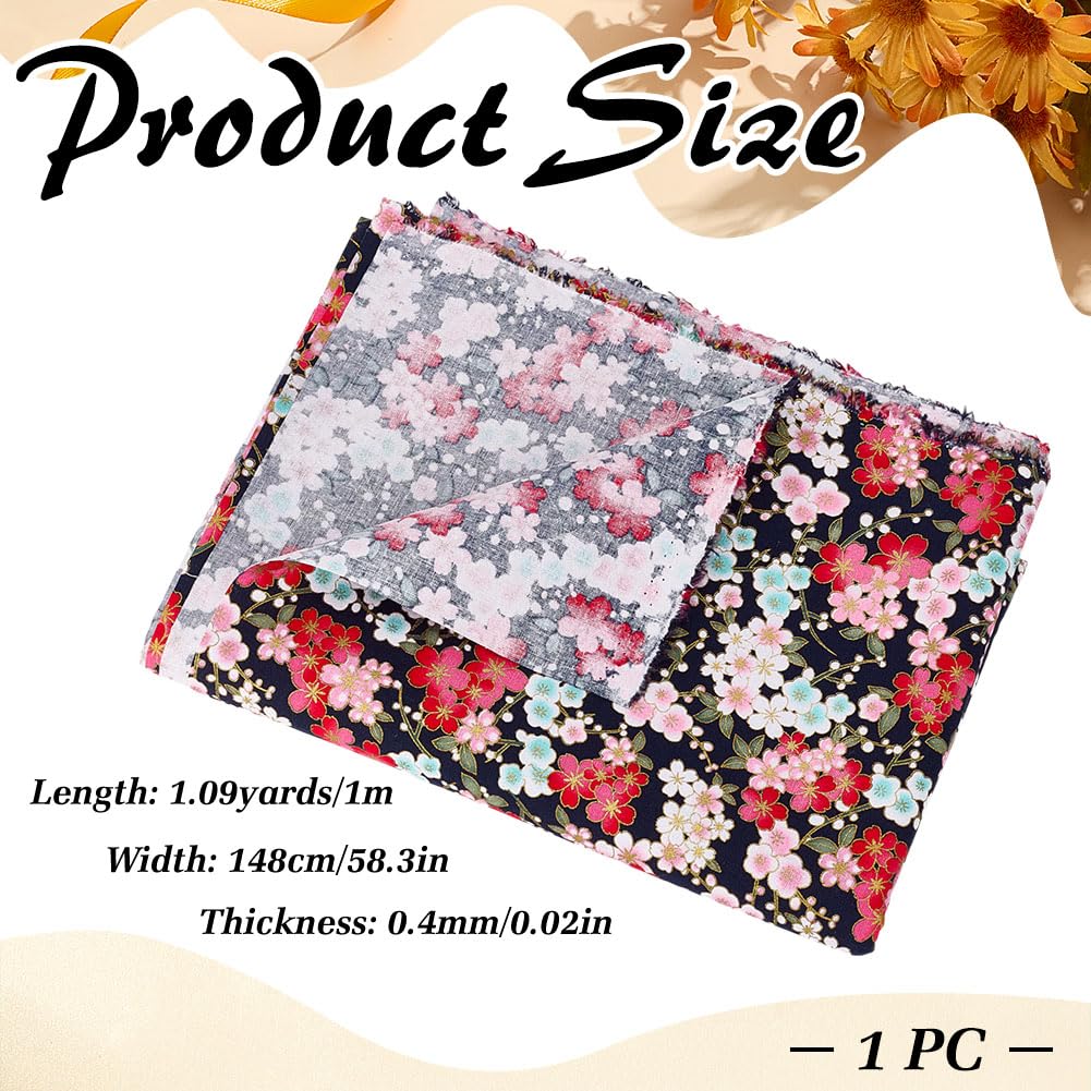 1.1 Yards x 58.3 Inch Black Japanese Cotton Fabric, Japanese Sakura Floral Printed Fabrics, Cherry Blossom Cotton DIY