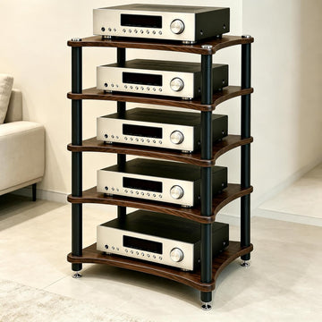 Heavy Duty Audio Component Rack, Large Storage Space AV Media Stand with Shock-Absorbing Foot pegs, Audio Rack Tower