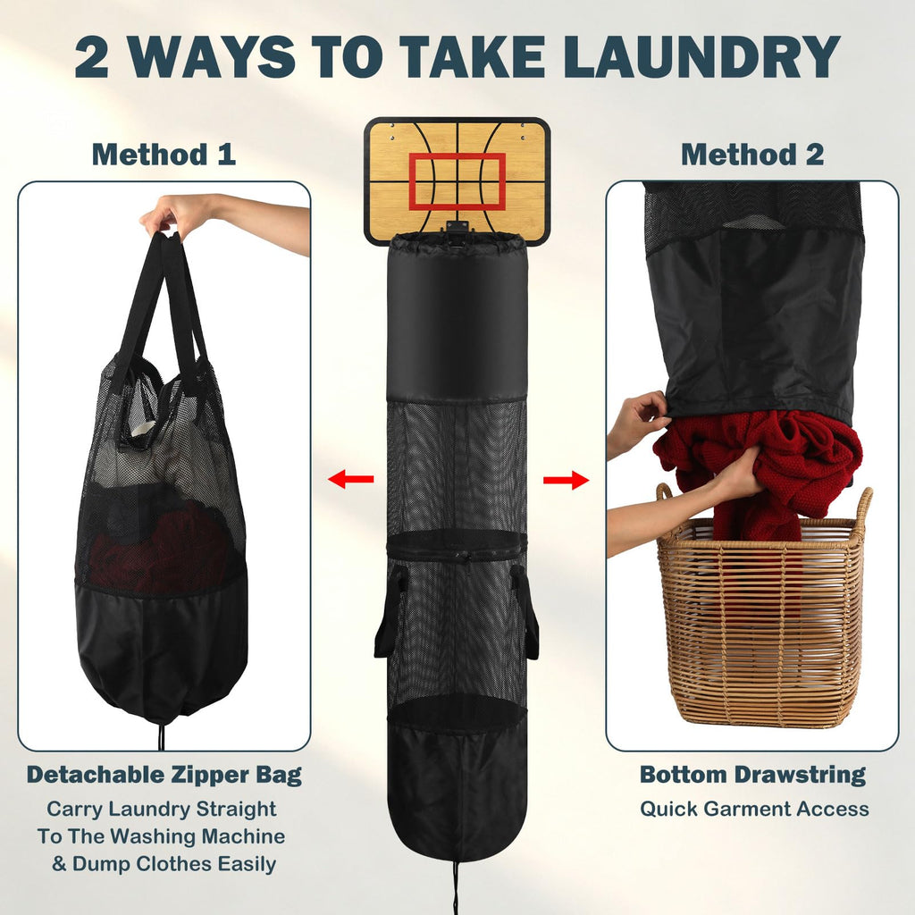 Basketball Laundry Hamper with Removable Zipper Bag and Drawstring